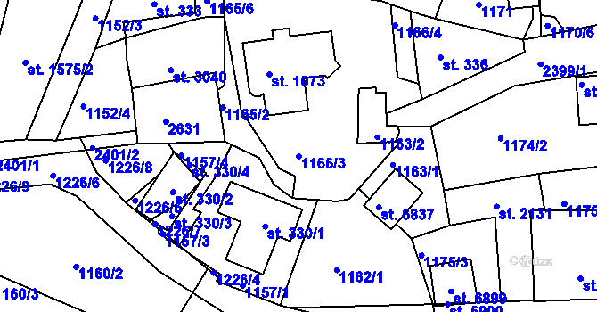 Parcela st. 1166/3 v KÚ Jablonec nad Nisou, Katastrální mapa