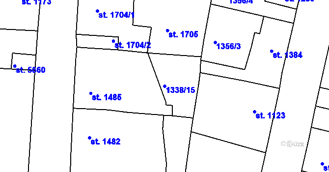 Parcela st. 1338/15 v KÚ Jablonec nad Nisou, Katastrální mapa