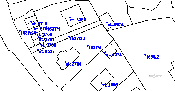 Parcela st. 1537/5 v KÚ Jablonec nad Nisou, Katastrální mapa