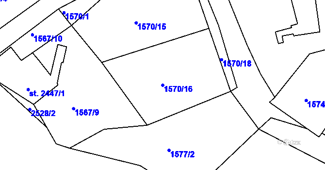 Parcela st. 1570/16 v KÚ Jablonec nad Nisou, Katastrální mapa