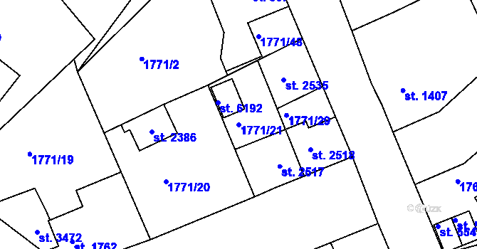 Parcela st. 1771/21 v KÚ Jablonec nad Nisou, Katastrální mapa