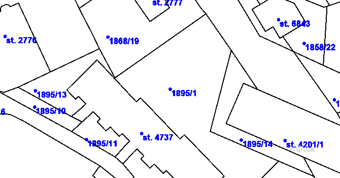 Parcela st. 1895/1 v KÚ Jablonec nad Nisou, Katastrální mapa