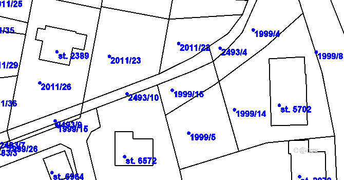 Parcela st. 1999/16 v KÚ Jablonec nad Nisou, Katastrální mapa