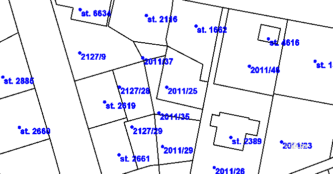 Parcela st. 2011/25 v KÚ Jablonec nad Nisou, Katastrální mapa