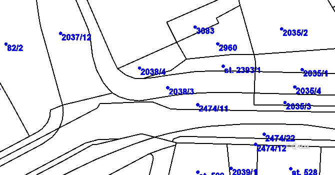 Parcela st. 2038/3 v KÚ Jablonec nad Nisou, Katastrální mapa