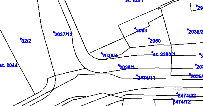 Parcela st. 2038/4 v KÚ Jablonec nad Nisou, Katastrální mapa