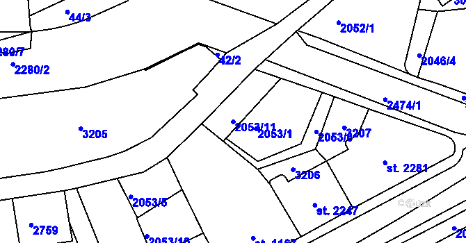 Parcela st. 2053/11 v KÚ Jablonec nad Nisou, Katastrální mapa