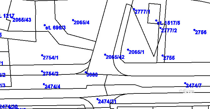 Parcela st. 2065/42 v KÚ Jablonec nad Nisou, Katastrální mapa