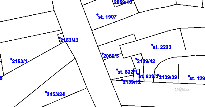 Parcela st. 2069/3 v KÚ Jablonec nad Nisou, Katastrální mapa