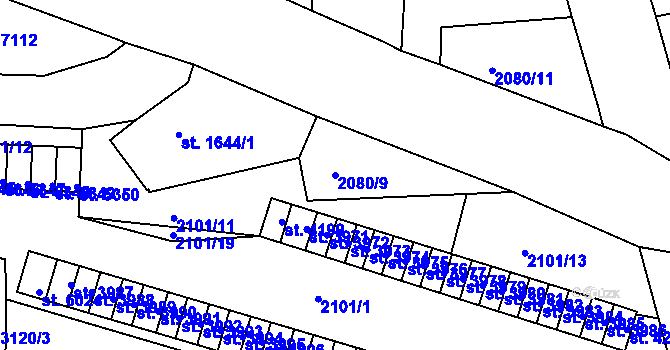 Parcela st. 2080/9 v KÚ Jablonec nad Nisou, Katastrální mapa