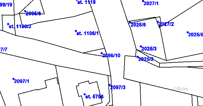 Parcela st. 2096/10 v KÚ Jablonec nad Nisou, Katastrální mapa