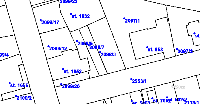 Parcela st. 2098/3 v KÚ Jablonec nad Nisou, Katastrální mapa