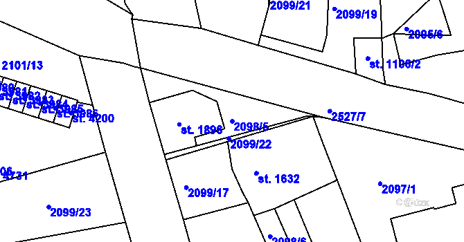 Parcela st. 2098/5 v KÚ Jablonec nad Nisou, Katastrální mapa