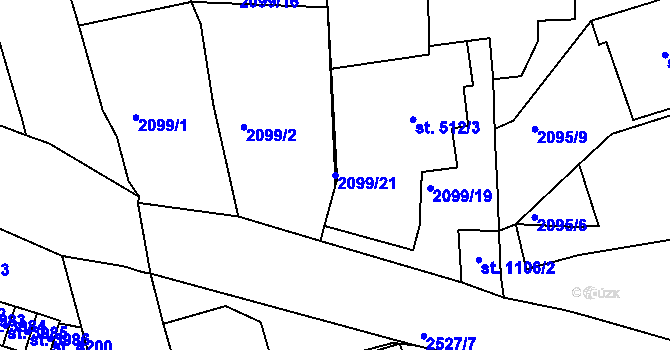 Parcela st. 2099/21 v KÚ Jablonec nad Nisou, Katastrální mapa