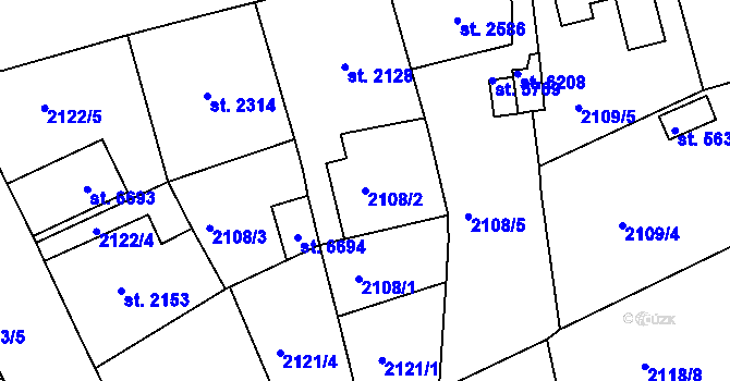 Parcela st. 2108/2 v KÚ Jablonec nad Nisou, Katastrální mapa