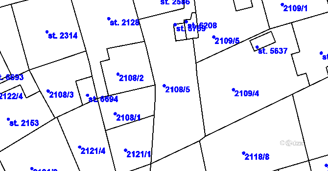 Parcela st. 2108/5 v KÚ Jablonec nad Nisou, Katastrální mapa