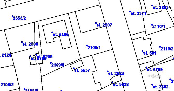 Parcela st. 2109/1 v KÚ Jablonec nad Nisou, Katastrální mapa