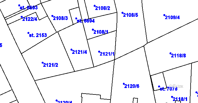 Parcela st. 2121/1 v KÚ Jablonec nad Nisou, Katastrální mapa