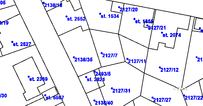 Parcela st. 2127/7 v KÚ Jablonec nad Nisou, Katastrální mapa