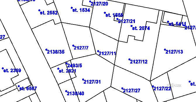 Parcela st. 2127/11 v KÚ Jablonec nad Nisou, Katastrální mapa