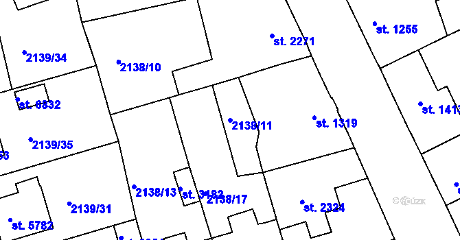 Parcela st. 2138/11 v KÚ Jablonec nad Nisou, Katastrální mapa