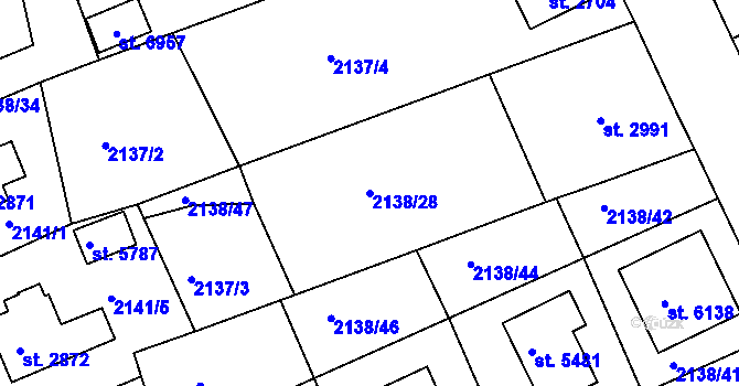 Parcela st. 2138/28 v KÚ Jablonec nad Nisou, Katastrální mapa