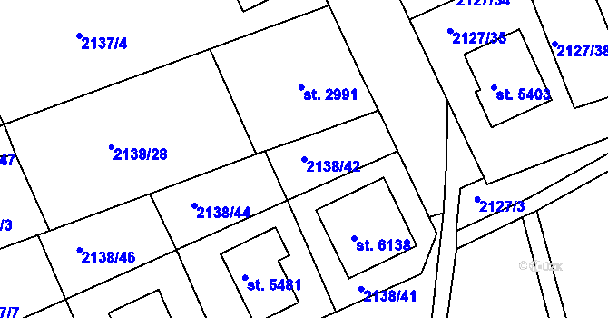 Parcela st. 2138/42 v KÚ Jablonec nad Nisou, Katastrální mapa