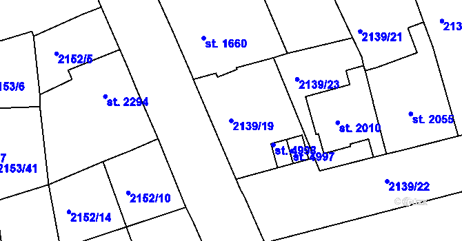 Parcela st. 2139/19 v KÚ Jablonec nad Nisou, Katastrální mapa