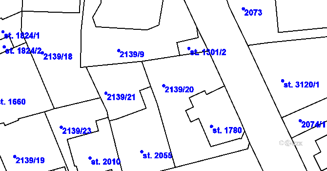 Parcela st. 2139/20 v KÚ Jablonec nad Nisou, Katastrální mapa