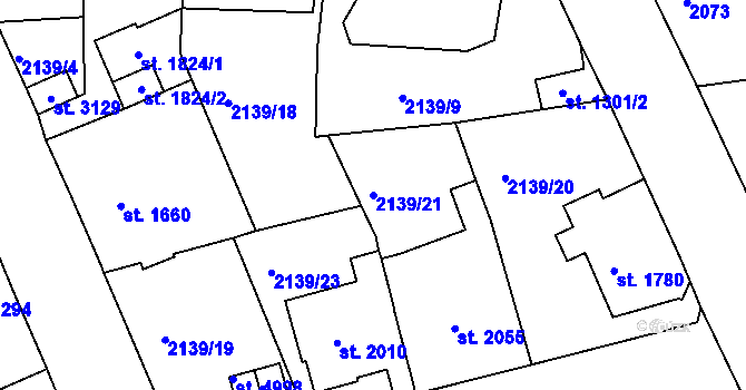 Parcela st. 2139/21 v KÚ Jablonec nad Nisou, Katastrální mapa