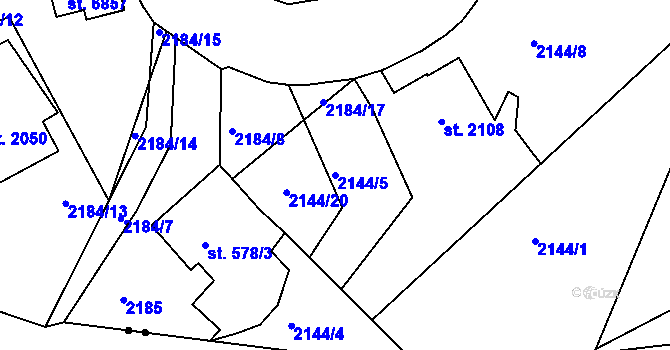 Parcela st. 2144/5 v KÚ Jablonec nad Nisou, Katastrální mapa