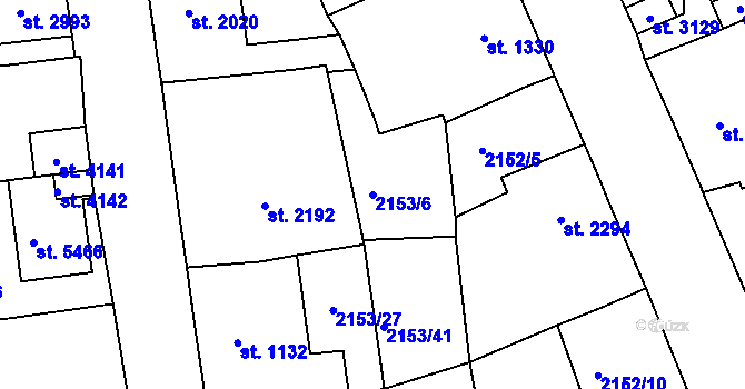 Parcela st. 2153/6 v KÚ Jablonec nad Nisou, Katastrální mapa
