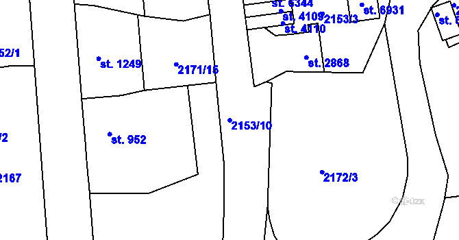 Parcela st. 2153/10 v KÚ Jablonec nad Nisou, Katastrální mapa