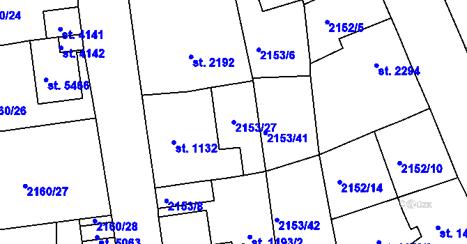 Parcela st. 2153/27 v KÚ Jablonec nad Nisou, Katastrální mapa