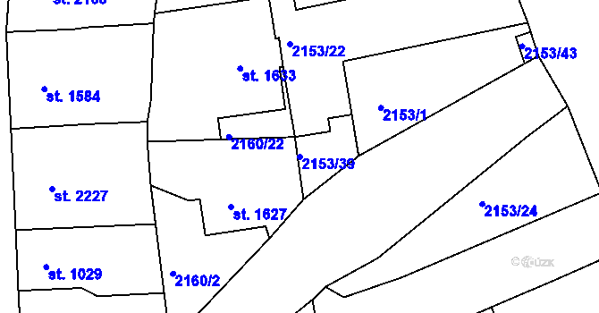 Parcela st. 2153/39 v KÚ Jablonec nad Nisou, Katastrální mapa