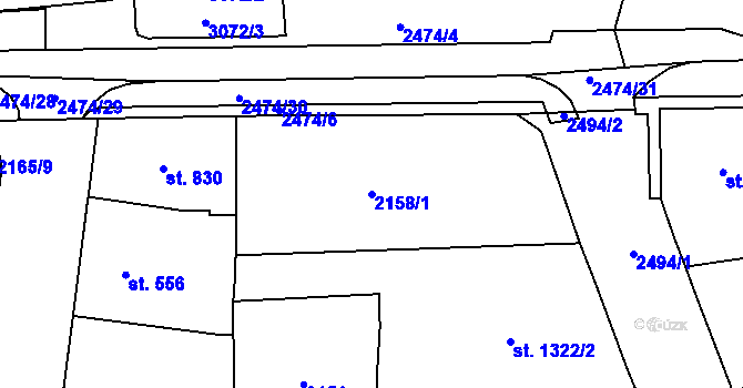 Parcela st. 2158/1 v KÚ Jablonec nad Nisou, Katastrální mapa