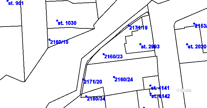 Parcela st. 2160/23 v KÚ Jablonec nad Nisou, Katastrální mapa
