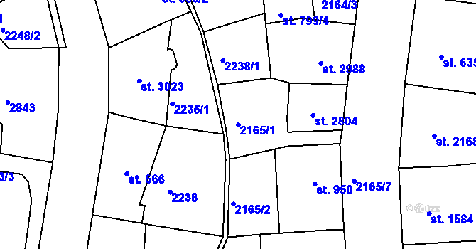 Parcela st. 2165/1 v KÚ Jablonec nad Nisou, Katastrální mapa