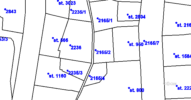Parcela st. 2165/2 v KÚ Jablonec nad Nisou, Katastrální mapa