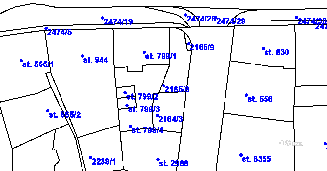 Parcela st. 2165/8 v KÚ Jablonec nad Nisou, Katastrální mapa