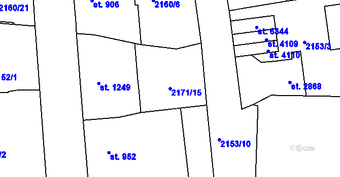 Parcela st. 2171/15 v KÚ Jablonec nad Nisou, Katastrální mapa