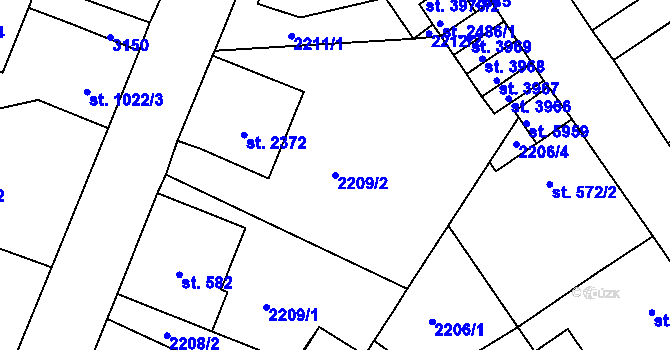 Parcela st. 2209/2 v KÚ Jablonec nad Nisou, Katastrální mapa