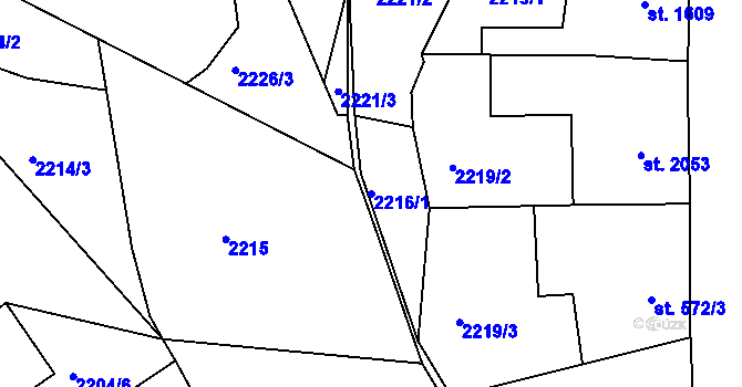 Parcela st. 2216/1 v KÚ Jablonec nad Nisou, Katastrální mapa