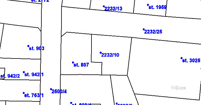 Parcela st. 2232/10 v KÚ Jablonec nad Nisou, Katastrální mapa
