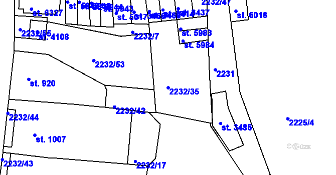 Parcela st. 2232/35 v KÚ Jablonec nad Nisou, Katastrální mapa