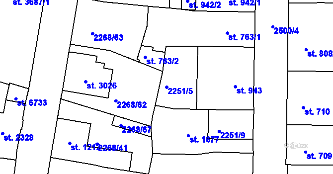 Parcela st. 2251/5 v KÚ Jablonec nad Nisou, Katastrální mapa