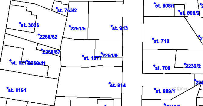 Parcela st. 2251/9 v KÚ Jablonec nad Nisou, Katastrální mapa