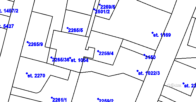 Parcela st. 2259/4 v KÚ Jablonec nad Nisou, Katastrální mapa