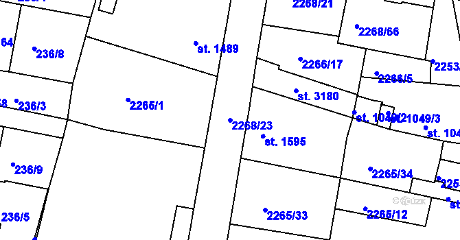 Parcela st. 2268/23 v KÚ Jablonec nad Nisou, Katastrální mapa