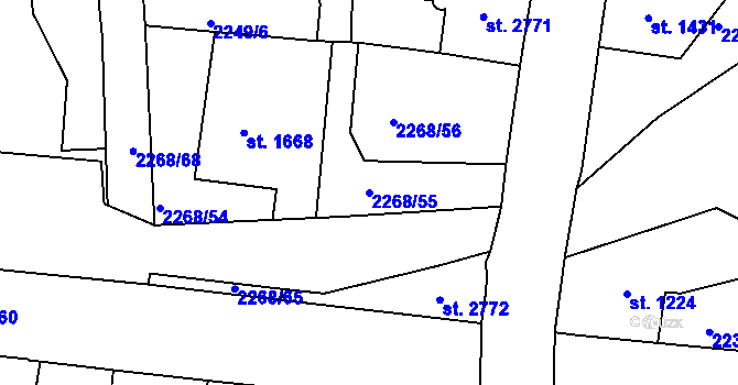 Parcela st. 2268/55 v KÚ Jablonec nad Nisou, Katastrální mapa